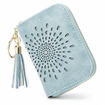 ZUQIETA RFID Blocking Credit Card Holder Keychain Wallet Sunflower PU Leather Multi Slots
