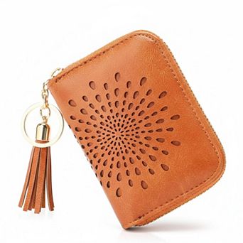 ZUQIETA RFID Blocking Credit Card Holder Keychain Wallet Sunflower PU Leather Multi Slots