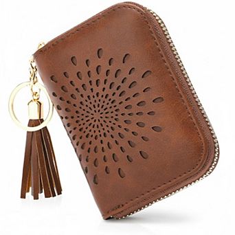 ZUQIETA RFID Blocking Credit Card Holder Keychain Wallet Sunflower PU Leather Multi Slots