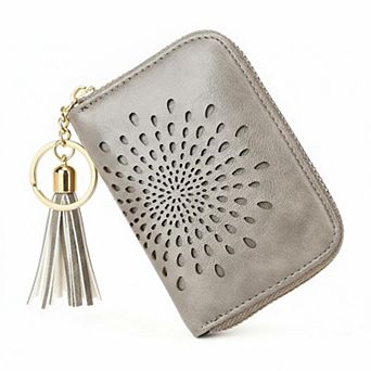 ZUQIETA RFID Blocking Credit Card Holder Keychain Wallet Sunflower PU Leather Multi Slots