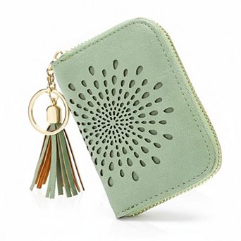 ZUQIETA RFID Blocking Credit Card Holder Keychain Wallet Sunflower PU Leather Multi Slots