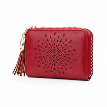 ZUQIETA RFID Blocking Credit Card Holder Keychain Wallet Sunflower PU Leather Multi Slots