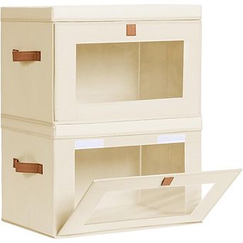 Great Ambitions 2-Pack Large Closet Storage Bins with Lids & Handles, Beige