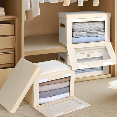 Great Ambitions 2-Pack Large Closet Storage Bins with Lids & Handles, Beige