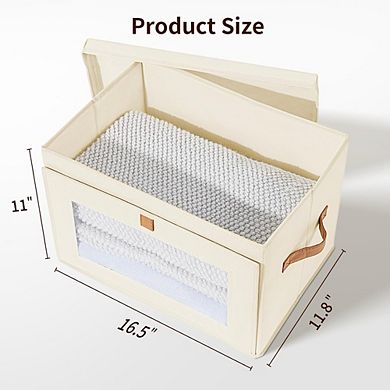 Great Ambitions 2-Pack Large Closet Storage Bins with Lids & Handles, Beige