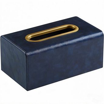 KSIZUIS Rectangle PU Leather Tissue Box Cover with Magnetic Closure - Dark Blue, Fits 3.9" Tall Boxe