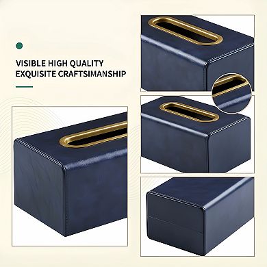 KSIZUIS Rectangle PU Leather Tissue Box Cover with Magnetic Closure - Dark Blue, Fits 3.9" Tall Boxe