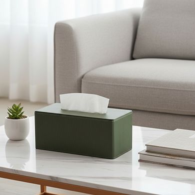 KSIZUIS PU Leather Rectangle Tissue Box Cover with Magnetic Closure-Green for Bathroom&Living Room