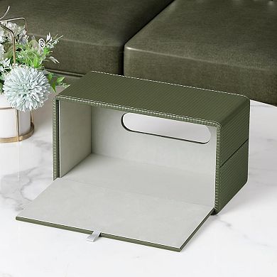 KSIZUIS PU Leather Rectangle Tissue Box Cover with Magnetic Closure-Green for Bathroom&Living Room