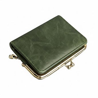 ZUQIETA Vintage Womens Bifold Wallet RFID Compact Leather Slim Zipper Kiss Lock Card Slots