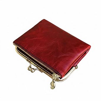 ZUQIETA Vintage Womens Bifold Wallet RFID Compact Leather Slim Zipper Kiss Lock Card Slots