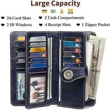ZUQIETA Women Leather Wallet RFID Blocking Large Capacity Wristlet Card Holder