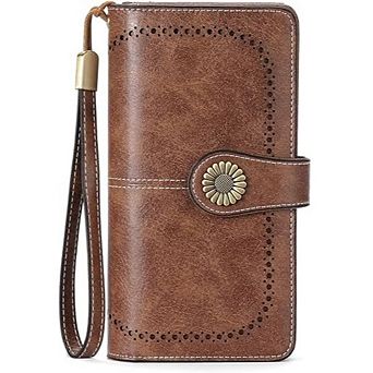 ZUQIETA Women Leather Wallet RFID Blocking Large Capacity Wristlet Card Holder