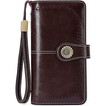 ZUQIETA Women Leather Wallet RFID Blocking Large Capacity Wristlet Card Holder