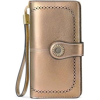 ZUQIETA Women Leather Wallet RFID Blocking Large Capacity Wristlet Card Holder