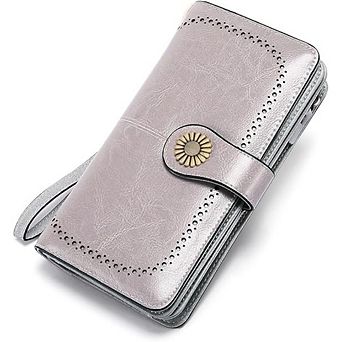 ZUQIETA Women Leather Wallet RFID Blocking Large Capacity Wristlet Card Holder