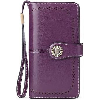 ZUQIETA Women Leather Wallet RFID Blocking Large Capacity Wristlet Card Holder