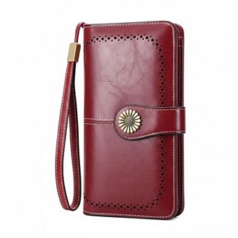 ZUQIETA Women Leather Wallet RFID Blocking Large Capacity Wristlet Card Holder