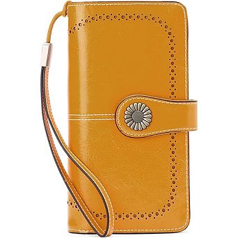 ZUQIETA Women Leather Wallet RFID Blocking Large Capacity Wristlet Card Holder
