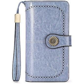 ZUQIETA Women Leather Wallet RFID Blocking Large Capacity Wristlet Card Holder