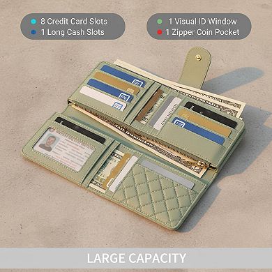 ZUQIETA RFID Slim Small Leather Wallet Credit Card Holder with ID Window & Zipper Pocket