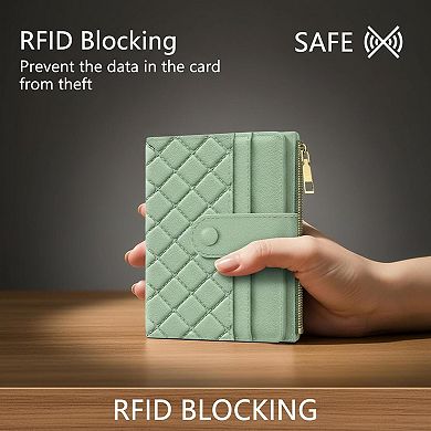 ZUQIETA RFID Slim Small Leather Wallet Credit Card Holder with ID Window & Zipper Pocket