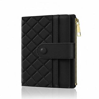 ZUQIETA RFID Slim Small Leather Wallet Credit Card Holder with ID Window & Zipper Pocket