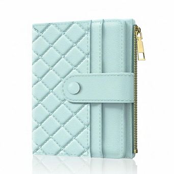 ZUQIETA RFID Slim Small Leather Wallet Credit Card Holder with ID Window & Zipper Pocket