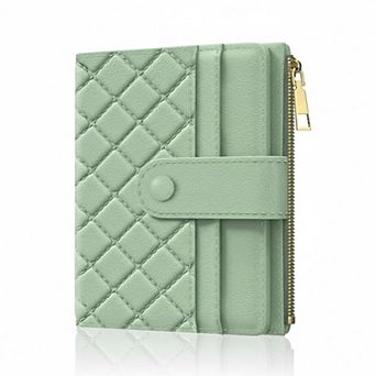 ZUQIETA RFID Slim Small Leather Wallet Credit Card Holder with ID Window & Zipper Pocket