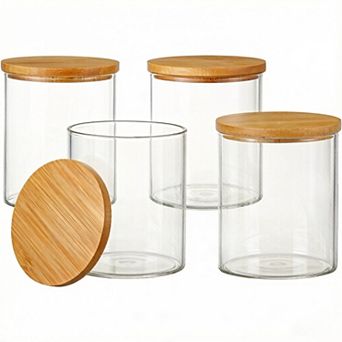 KSIZUIS 4-Pack Glass Apothecary Jars with Lids - Qtip, Cotton Ball & Pad Holders for Bathroom Vanity
