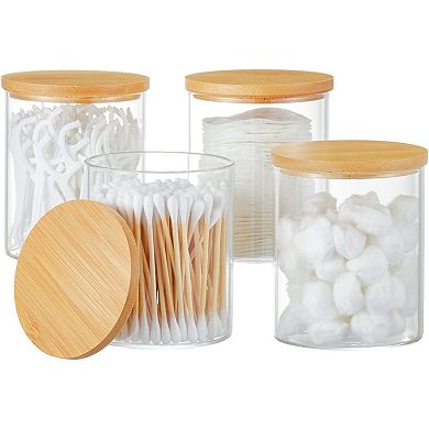 KSIZUIS 4-Pack Glass Apothecary Jars with Lids - Qtip, Cotton Ball & Pad Holders for Bathroom Vanity