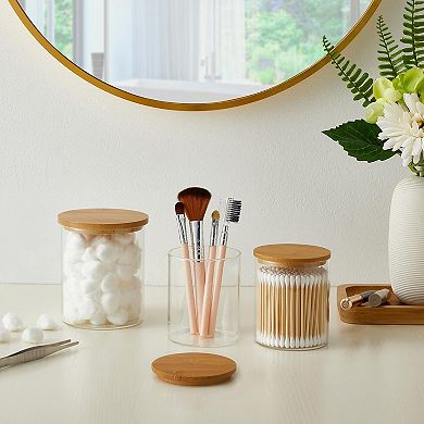 KSIZUIS 4-Pack Glass Apothecary Jars with Lids - Qtip, Cotton Ball & Pad Holders for Bathroom Vanity