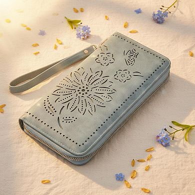 ZUQIETA RFID Sunflower Wristlet Wallet Women Large Capacity Phone Clutch