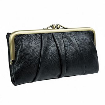 ZUQIETA Soft Leather RFID Bifold Wallet Women Kiss Lock Zipper Real Leather Clutch Purse