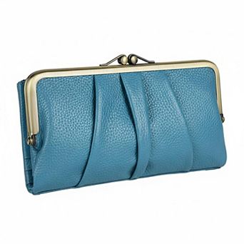 ZUQIETA Soft Leather RFID Bifold Wallet Women Kiss Lock Zipper Real Leather Clutch Purse