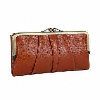 ZUQIETA Soft Leather RFID Bifold Wallet Women Kiss Lock Zipper Real Leather Clutch Purse