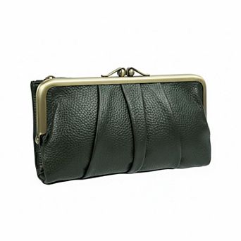ZUQIETA Soft Leather RFID Bifold Wallet Women Kiss Lock Zipper Real Leather Clutch Purse
