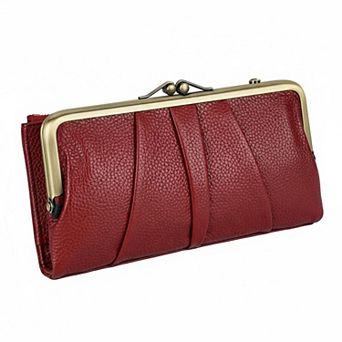 ZUQIETA Soft Leather RFID Bifold Wallet Women Kiss Lock Zipper Real Leather Clutch Purse