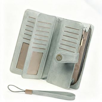 KSIZUIS Women Leather Wallet Large Capacity Bifold RFID Blocking Card Holder Zipper Pocket Wristlet
