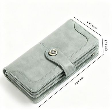 KSIZUIS Women Leather Wallet Large Capacity Bifold RFID Blocking Card Holder Zipper Pocket Wristlet