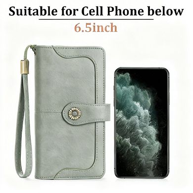 KSIZUIS Women Leather Wallet Large Capacity Bifold RFID Blocking Card Holder Zipper Pocket Wristlet