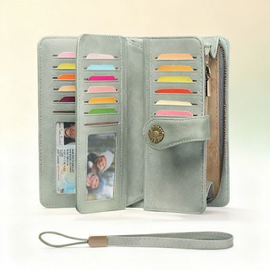 KSIZUIS Women Leather Wallet Large Capacity Bifold RFID Blocking Card Holder Zipper Pocket Wristlet