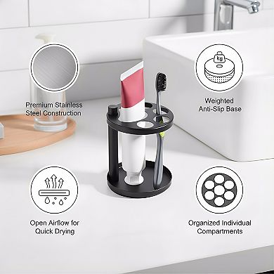 KSIZUIS Black Steel Ventilated Toothbrush Holder for Brushes & Razors