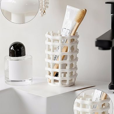 KSIZUIS Hollow Ceramic Porcelain Toothbrush Holder for Bathroom