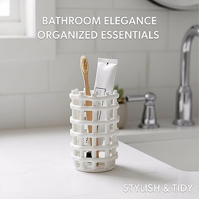 KSIZUIS Hollow Ceramic Porcelain Toothbrush Holder for Bathroom