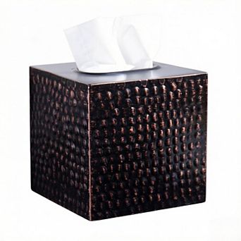 KSIZUIS Black Square Tissue Box Cover - Vintage Matte Wood & Metal for Bathroom & Office