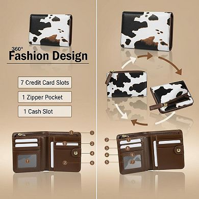 ZUQIETA Women RFID Blocking Bifold Wallet Cute Leather Slim Card Holder ID Window