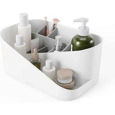 KSIZUIS Glam Cosmetic Organizer with Removable Insert, White Versatile Storage Container