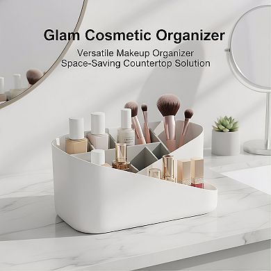 KSIZUIS Glam Cosmetic Organizer with Removable Insert, White Versatile Storage Container