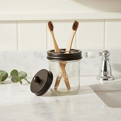 Mason Jar 4-Piece Bathroom Accessory Set Rustic Farmhouse Decor Glass & Stainless Steel